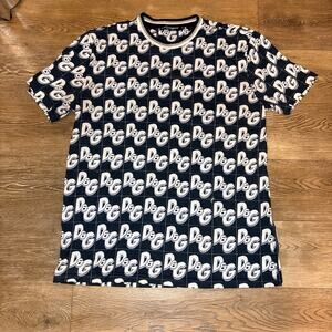 Dolce & Gabbana (D&G) Men’s Short Sleeve T-Shirt - Bold Allover Logo Print L/XL
